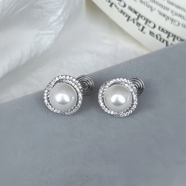 Spiral Pearl Earrings - Gold or Silver - Image 2