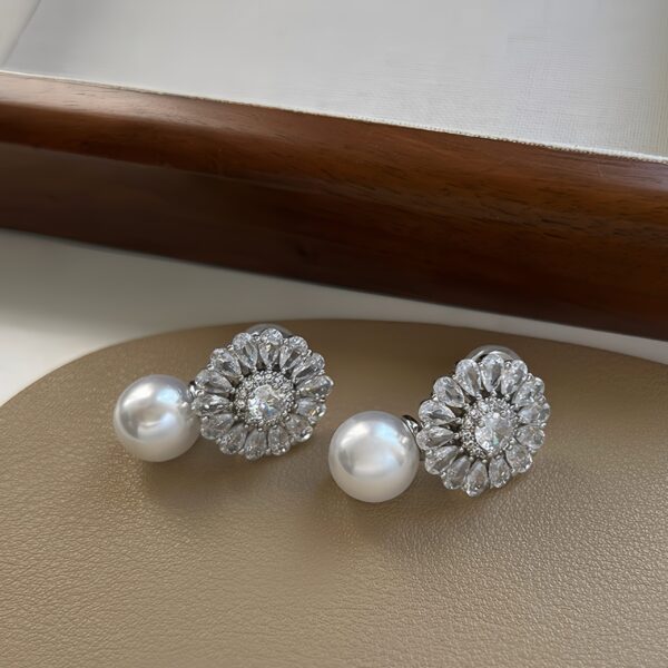 Crystal Bloom Pearl Stud Ear Clips