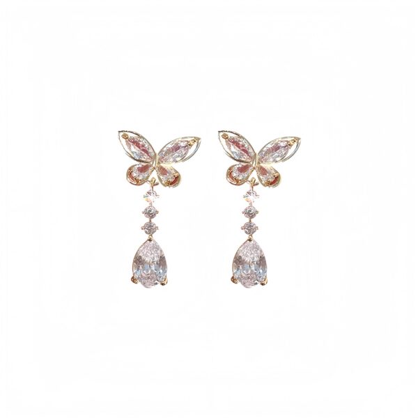 Golden Butterfly Crystal Drop Ear Clips - Image 2