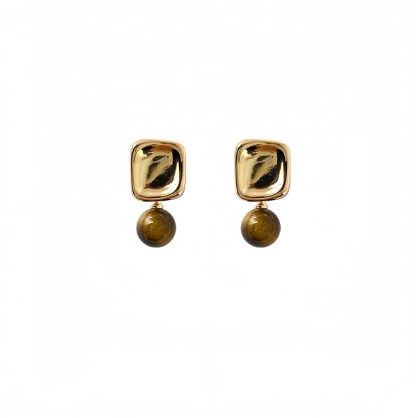 Golden Charm Tiger’s Eye Drop Ear Clips