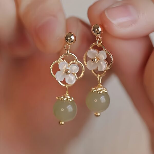 Golden Bloom Jade Drop Ear Clips