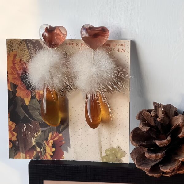 Autumn Heart Fuzzy Drop Ear Clips