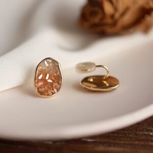 Golden Sunstone Shard Ear Clips