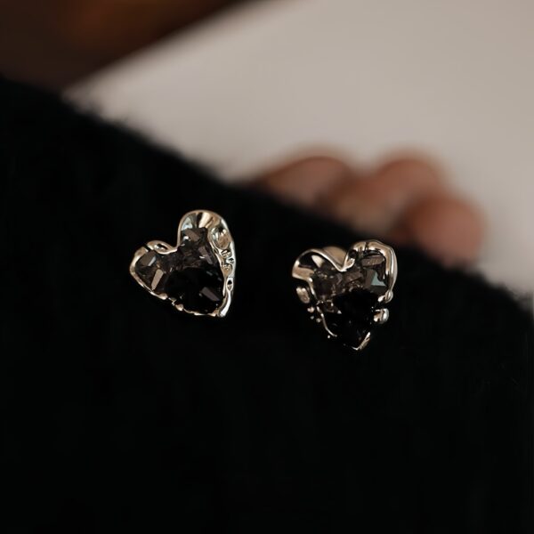 Midnight Crystal Heart Ear Clips